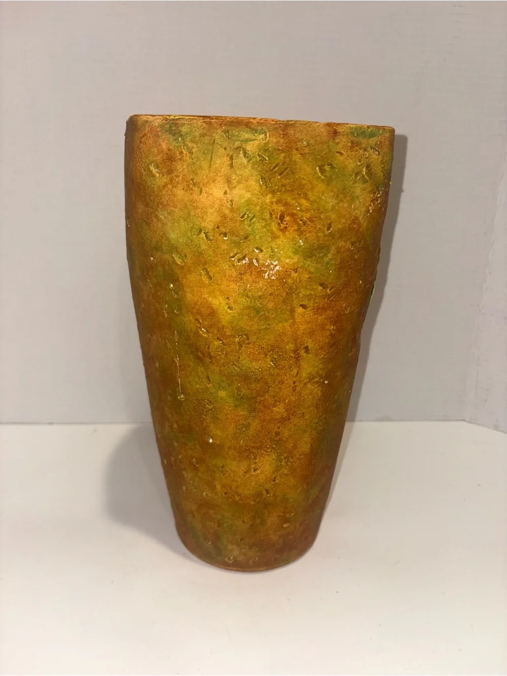 Vintage Handcrafted Green and Terracotta Flower Accent Vase -